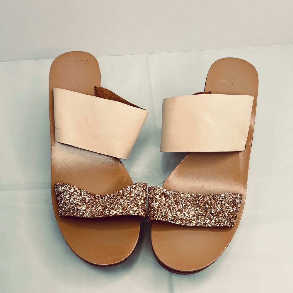 Chinese Laundry Tan Glitter Wedge Platform Sandals Slip-On Open Toe Sz‎ 8.5
